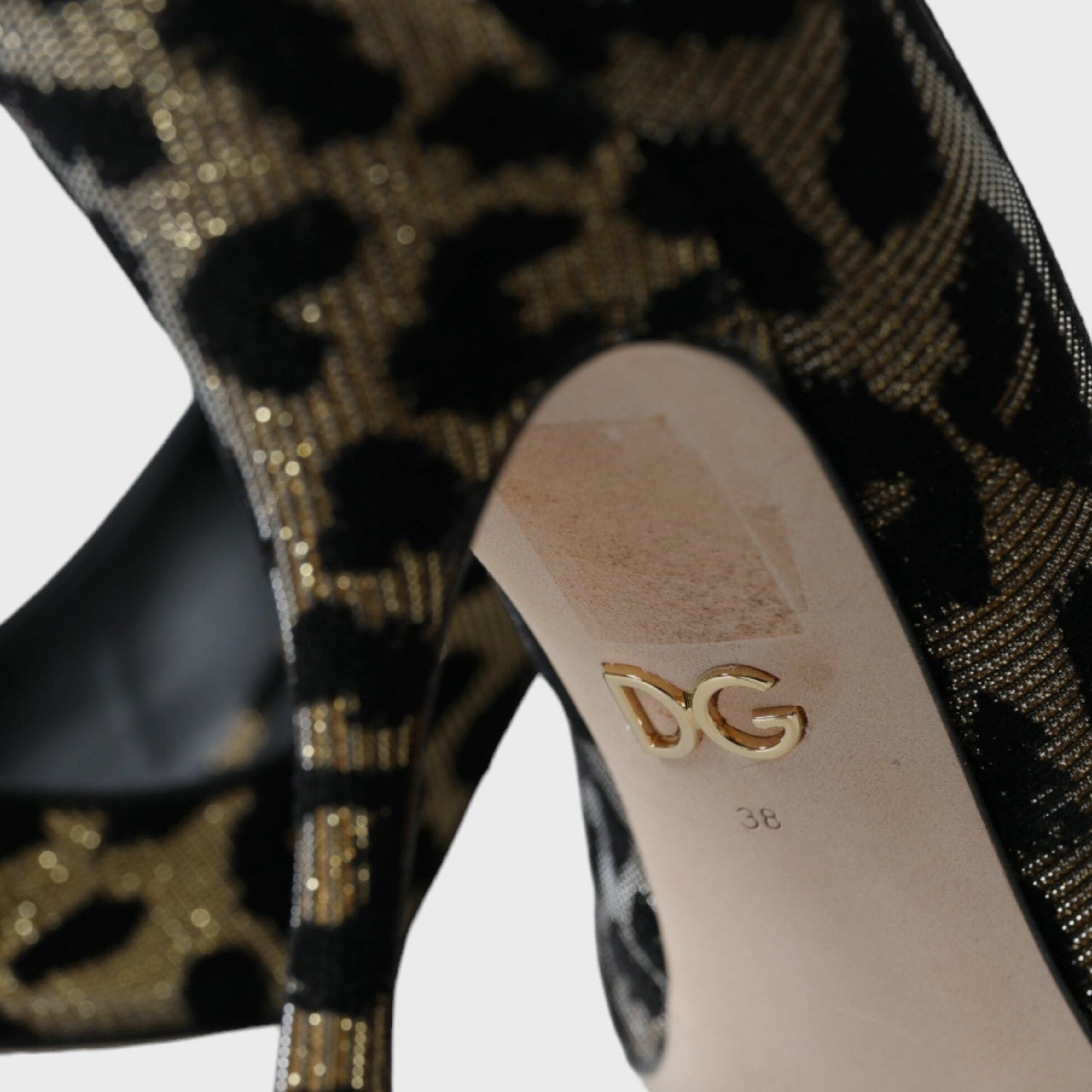 Dolce & Gabbana Black Gold Leopard Lurex Heels Pumps Shoes