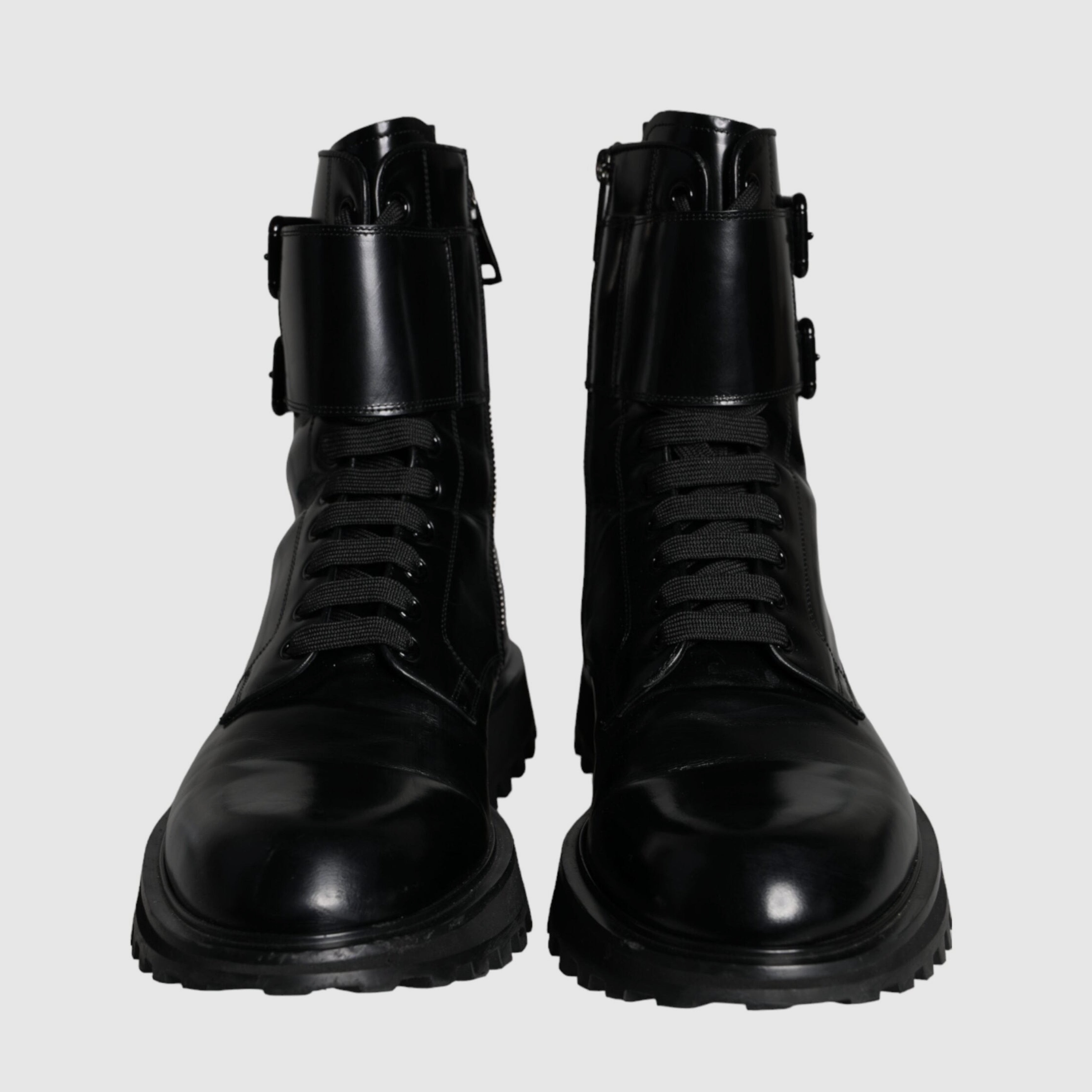 Мъжки луксозни боти кубинки от естествена кожа Dolce & Gabbana Men’s Black Leather Lace Up Mid Calf / Ankle Boots