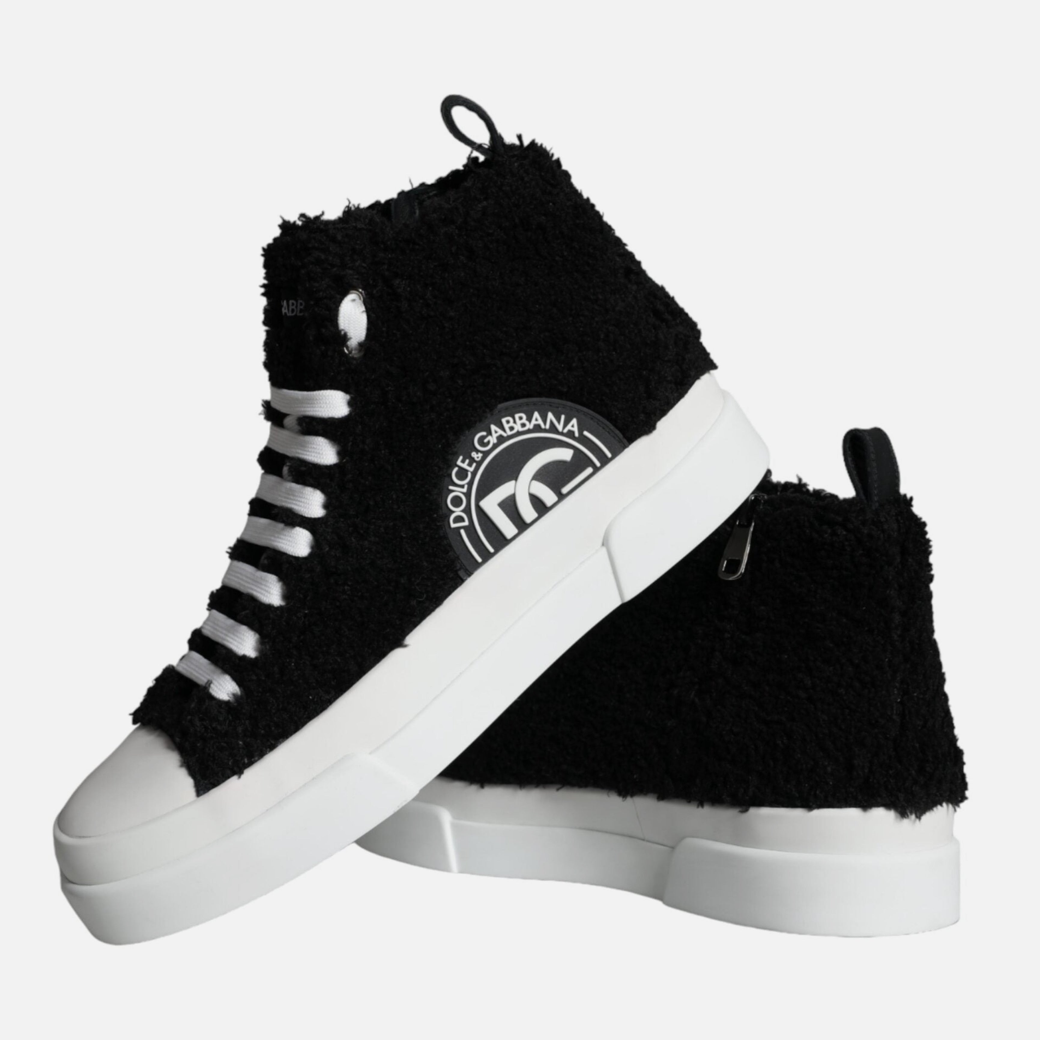 Мъжки високи кецове в черно Dolce & Gabbana Men’s Black White Fur Logo High Top Sneakers