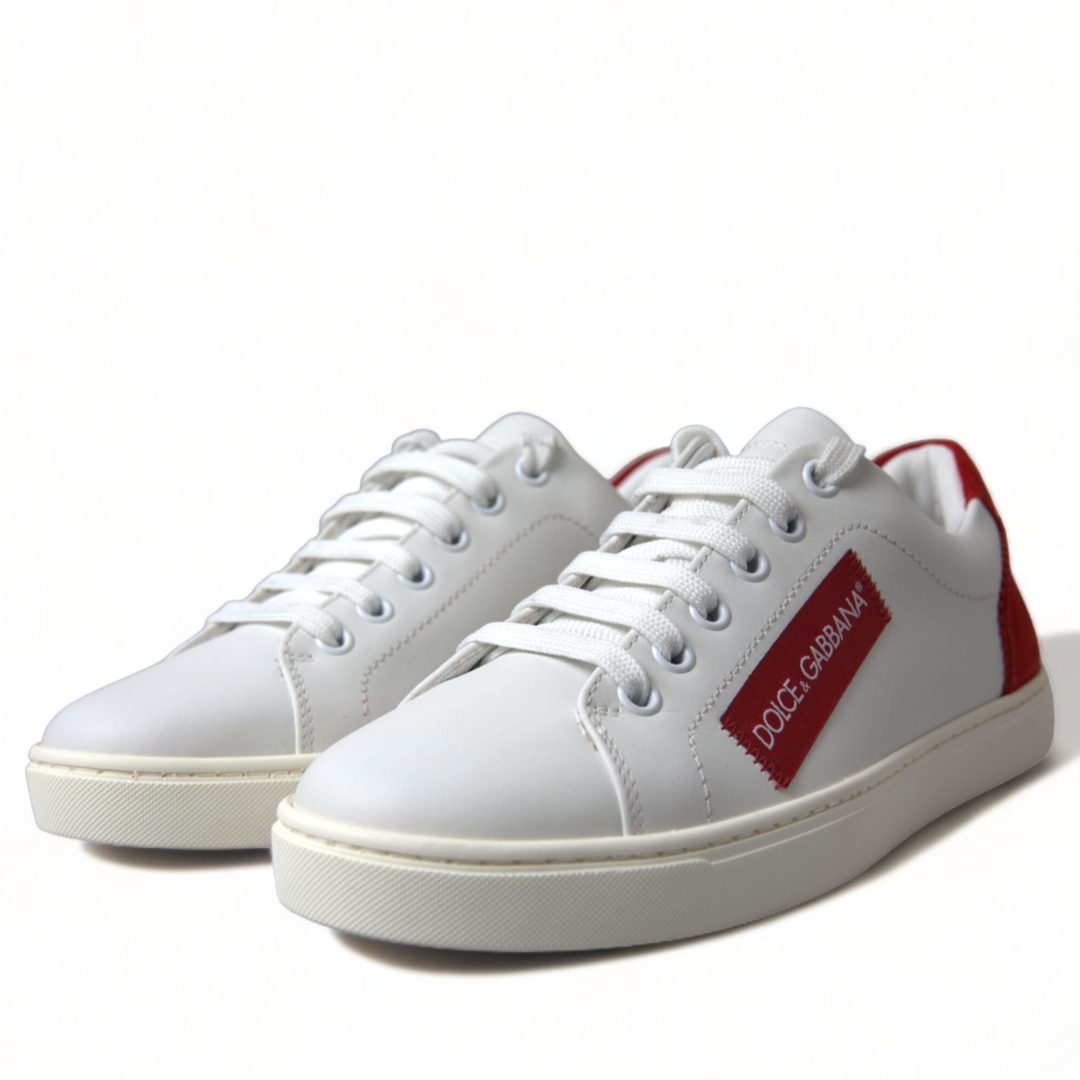 Дамски бели маратонки Dolce & Gabbana Chic White Leather Sneakers with Red Accents