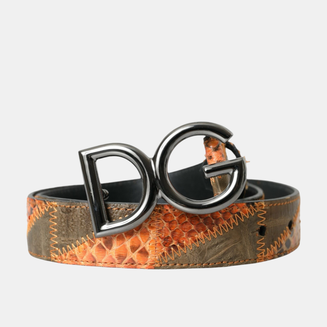 Мъжки колан Dolce & Gabbana Patchwork Python Leather Logo Buckle Belt