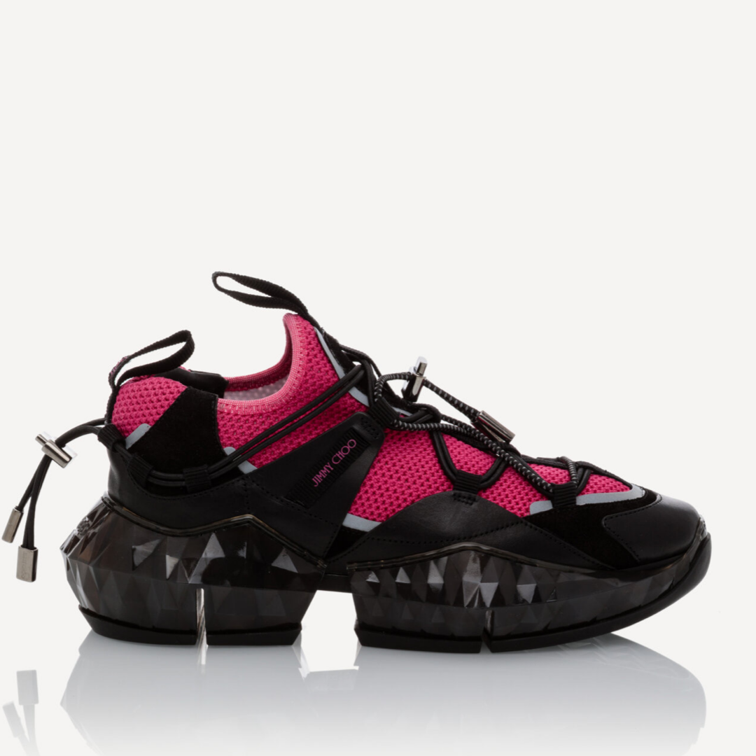 Дамски черно розови маратонки Jimmy Choo Diamond Trail Black Pink Leather Mesh Women Sneakers