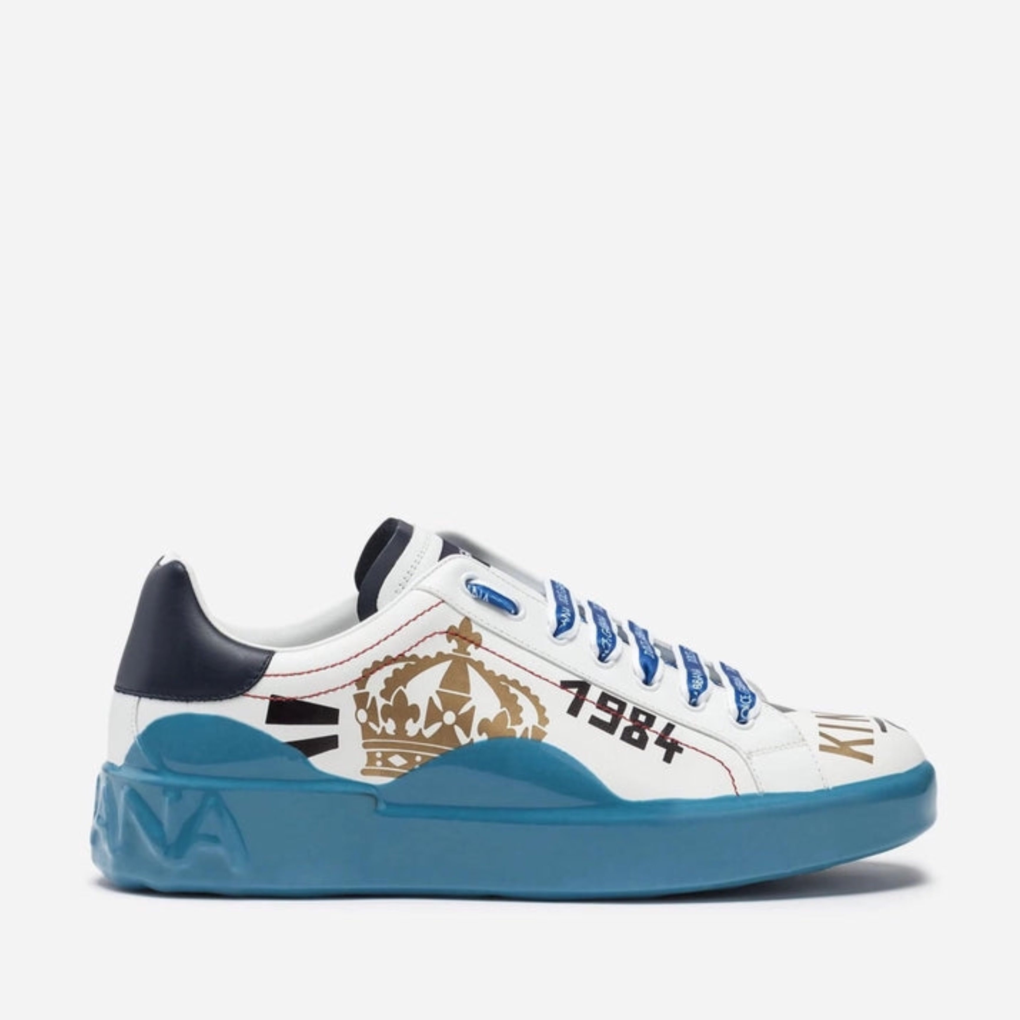 Дамски луксозни кецове Dolce & Gabbana White and Light Blue Printed Portofino Melt Sneakers 