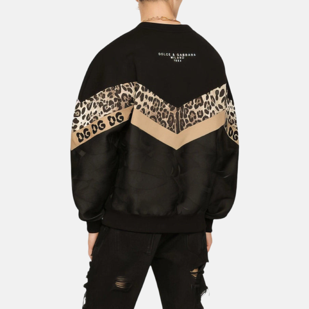 Мъжка блуза Dolce & Gabbana Black Leopard Crew Neck Sweatshirt