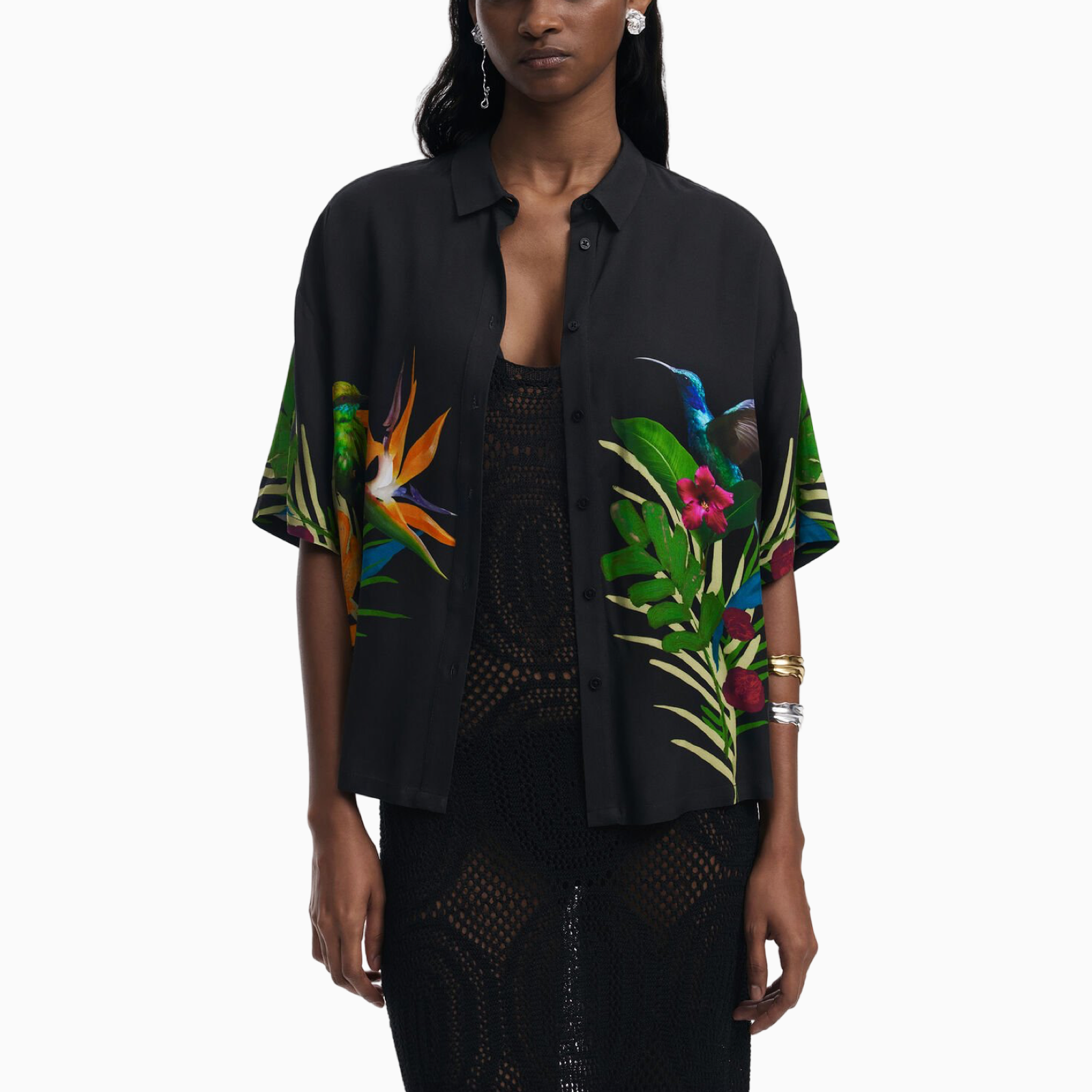 Дамска черна лятна риза Desigual 25SWCW39