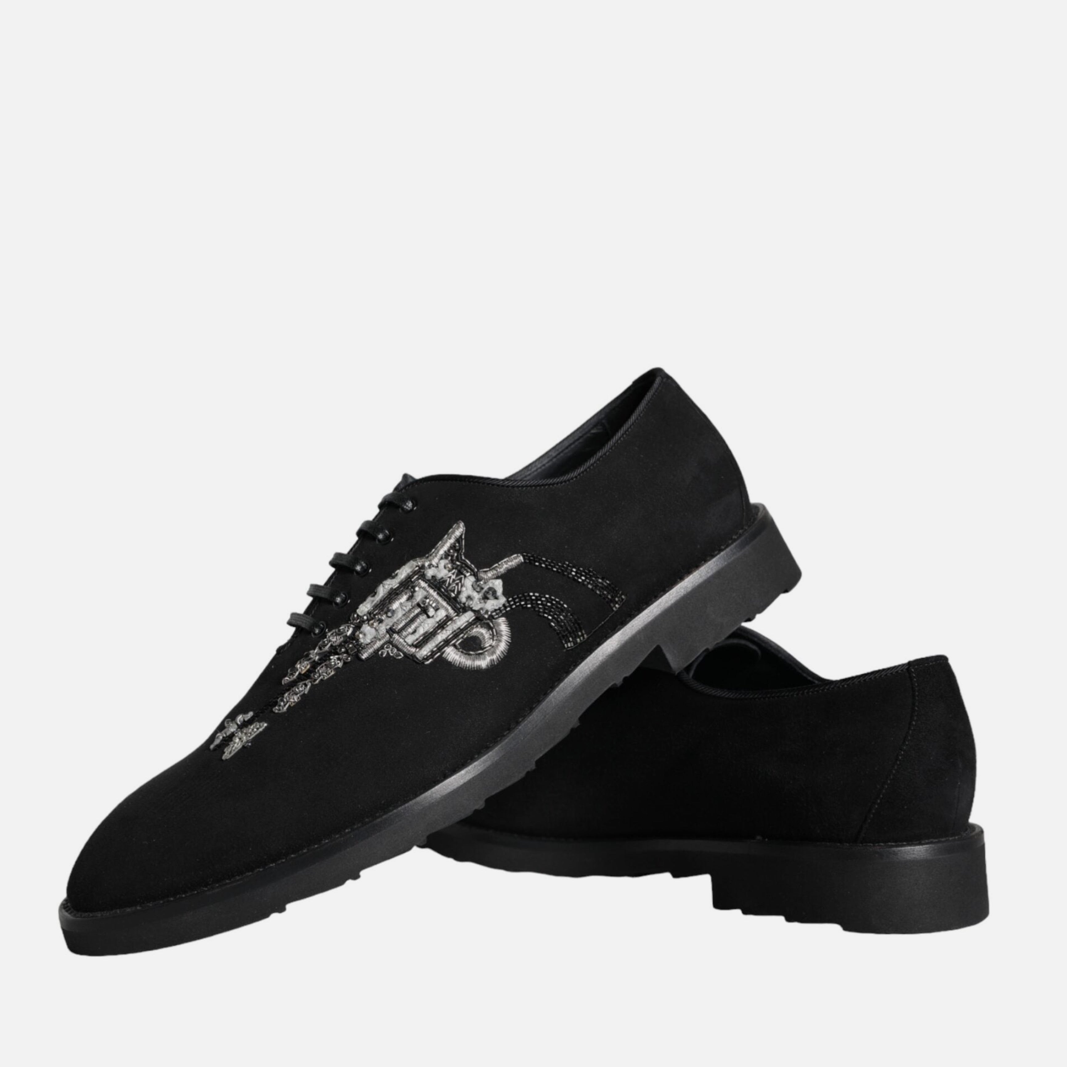 Мъжки луксозни обувки от естествен велур Dolce & Gabbana Men’s Black Suede Sicilia Lace Up Formal Shoes