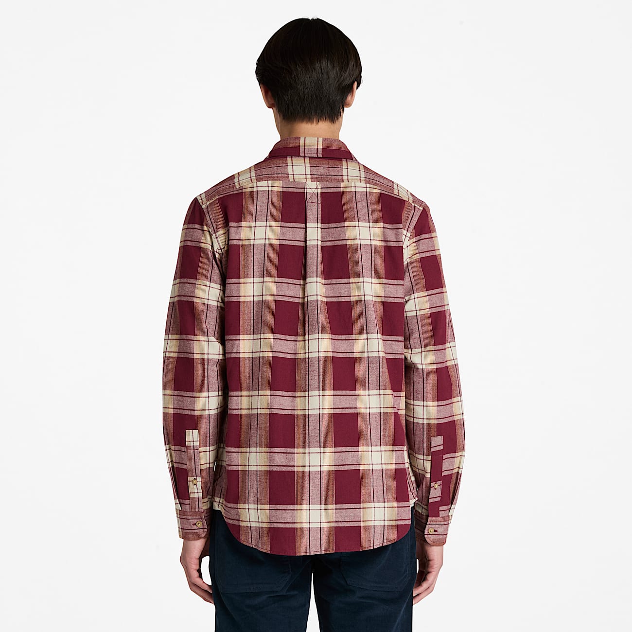 Мъжка памучна риза Men’s Herringbone Flannel Check Shirt Timberland TB0A42Y1EYS Burgundy back view