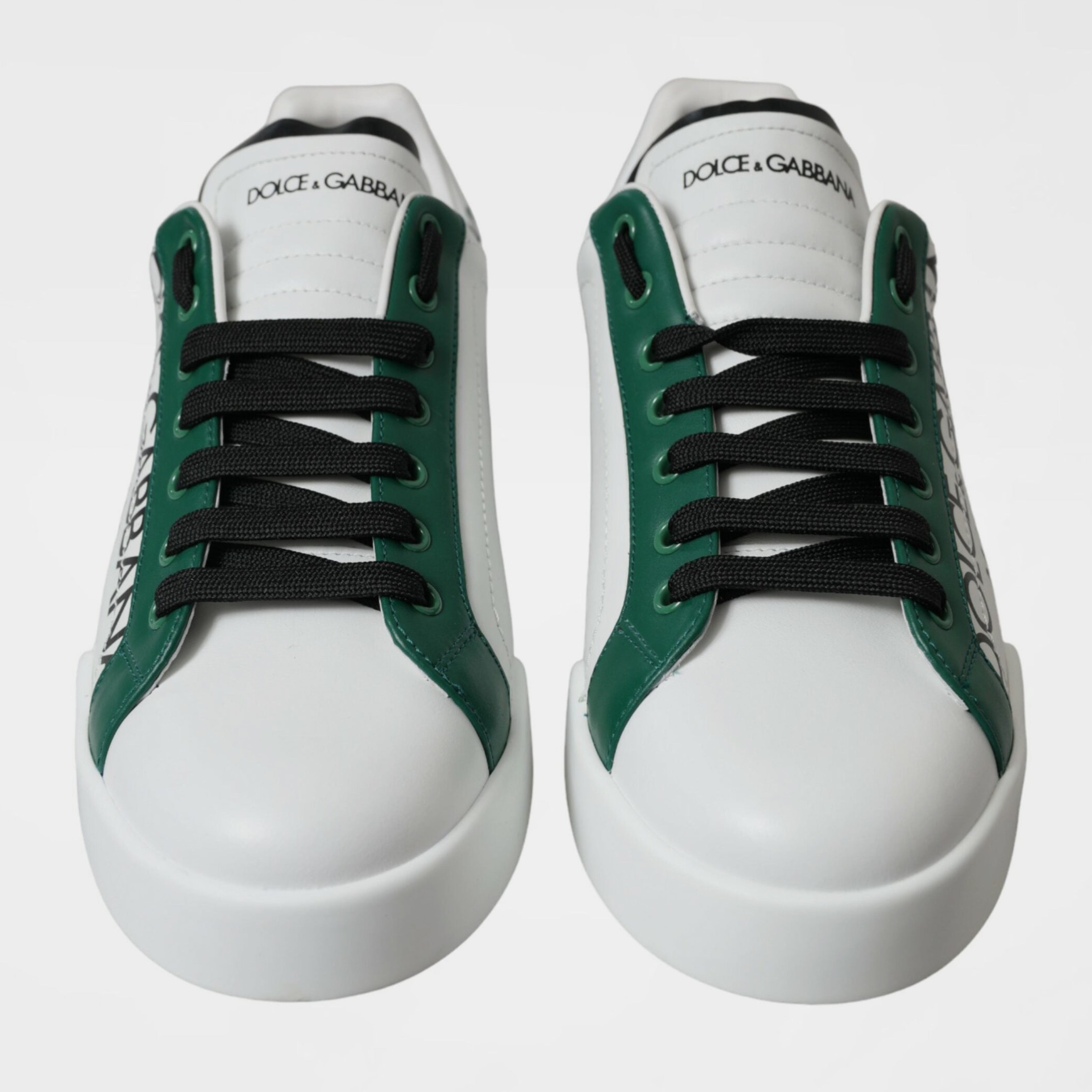 Мъжки кожени кецове в бяло със зелена корона DOLCE & GABBANA Men’s Luxury Green Crown Leather Sneakers