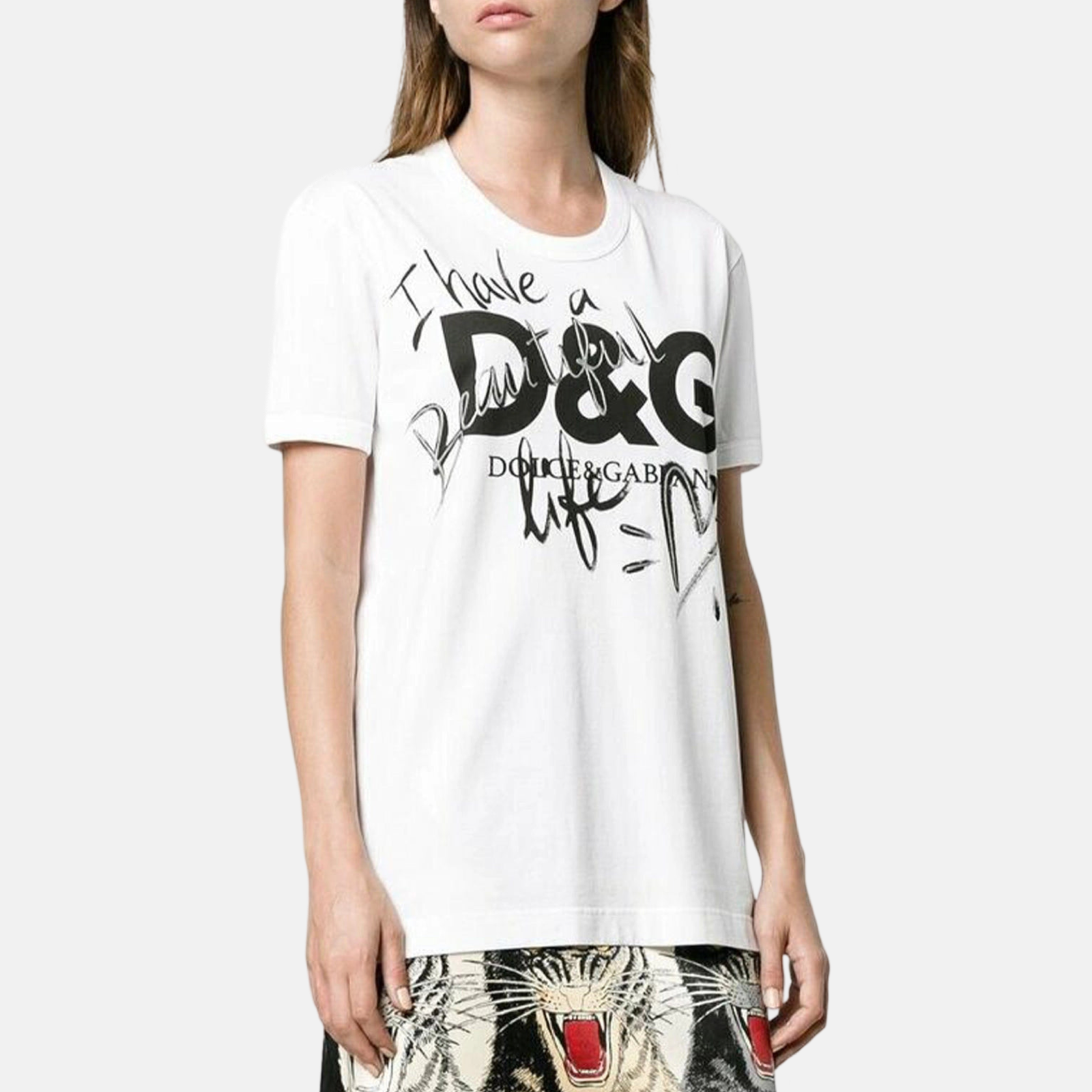 Дамска бяла тениска Dolce & Gabbana Logo Print  Women T-shirt