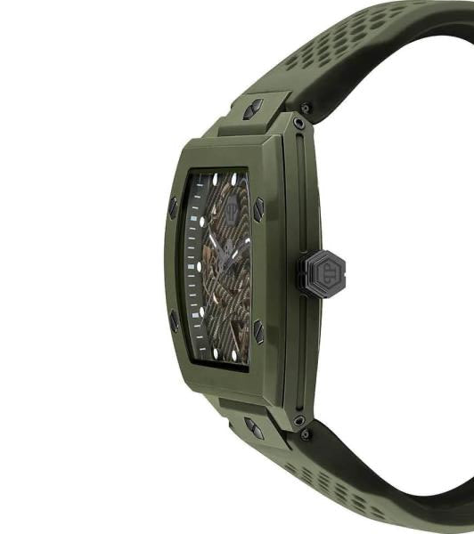 Мъжки часовник Men’s watch Philipp Plein The Skeleton Automatic PWVBA0223 Military Green Side view