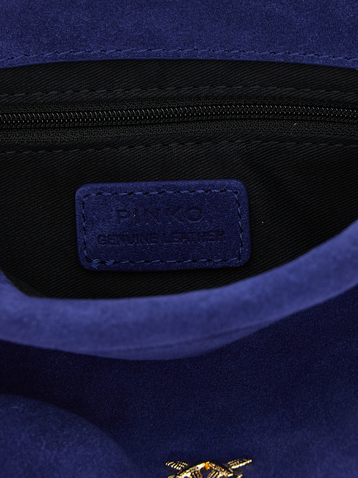 PINKO suede shoulder bucket bag with nappa leather flower 107678A3M6-F04Y Blue inside view