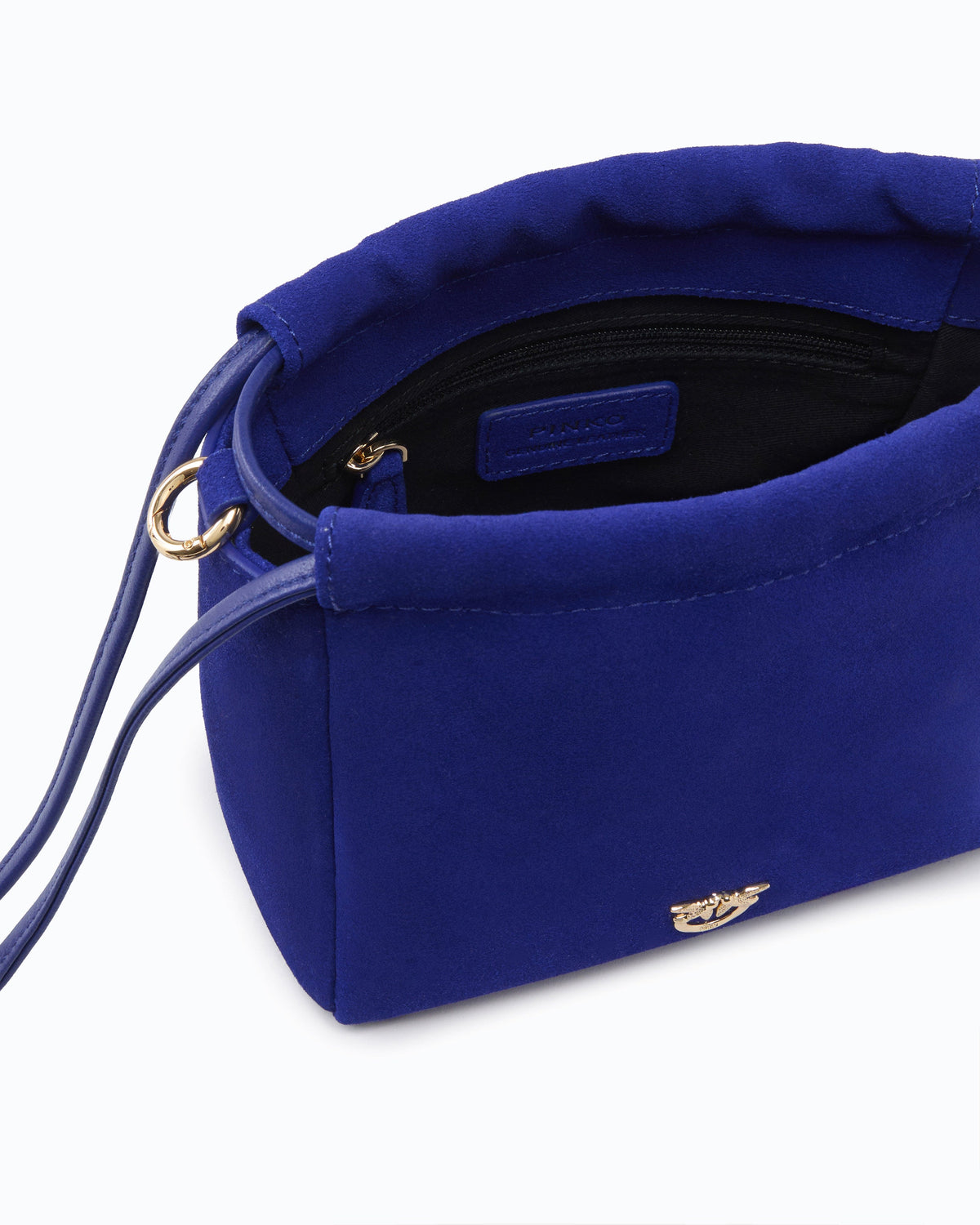PINKO suede shoulder bucket bag with nappa leather flower 107678A3M6-F04Y Blue inside view 1