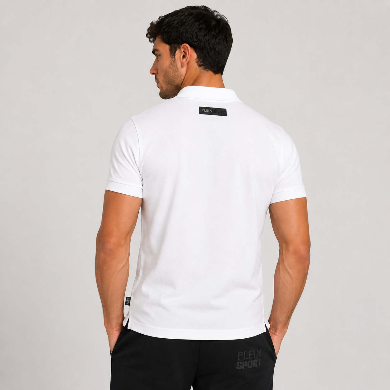 Мъжка бяла поло тениска Plein Sport Men Polo PIPS50801 WHITE Back View