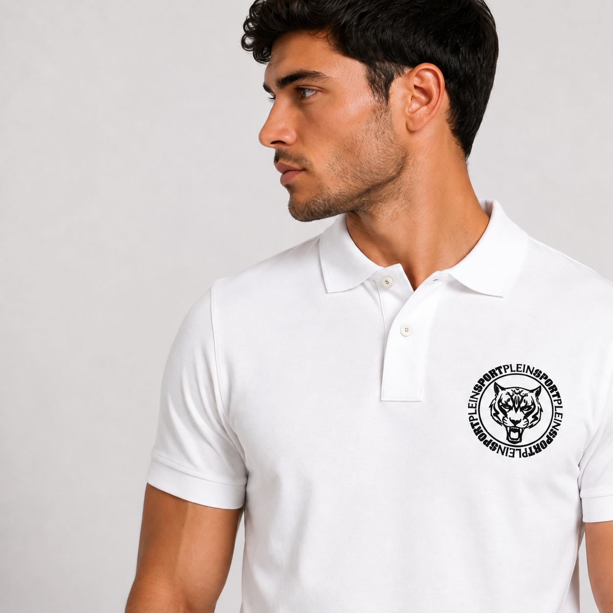 Мъжка бяла поло тениска Plein Sport Men Polo PIPS50801 WHITE Close-Up
