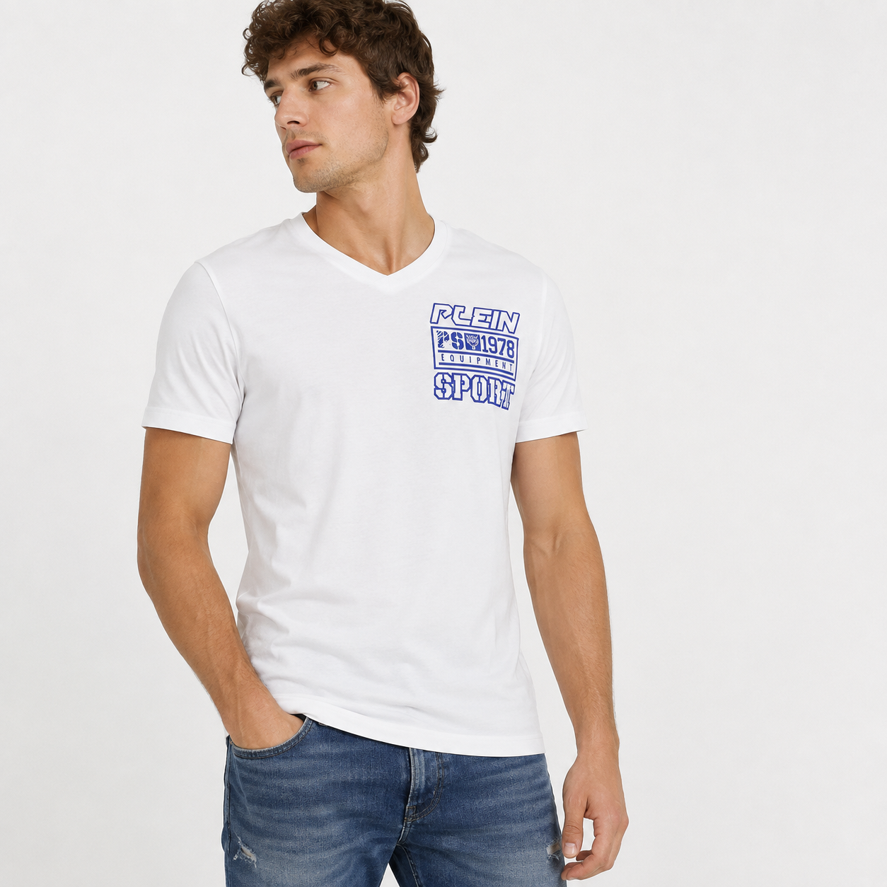 Мъжка бяла тениска Plein Sport Men T-shirt TIPS103 01WH Front View