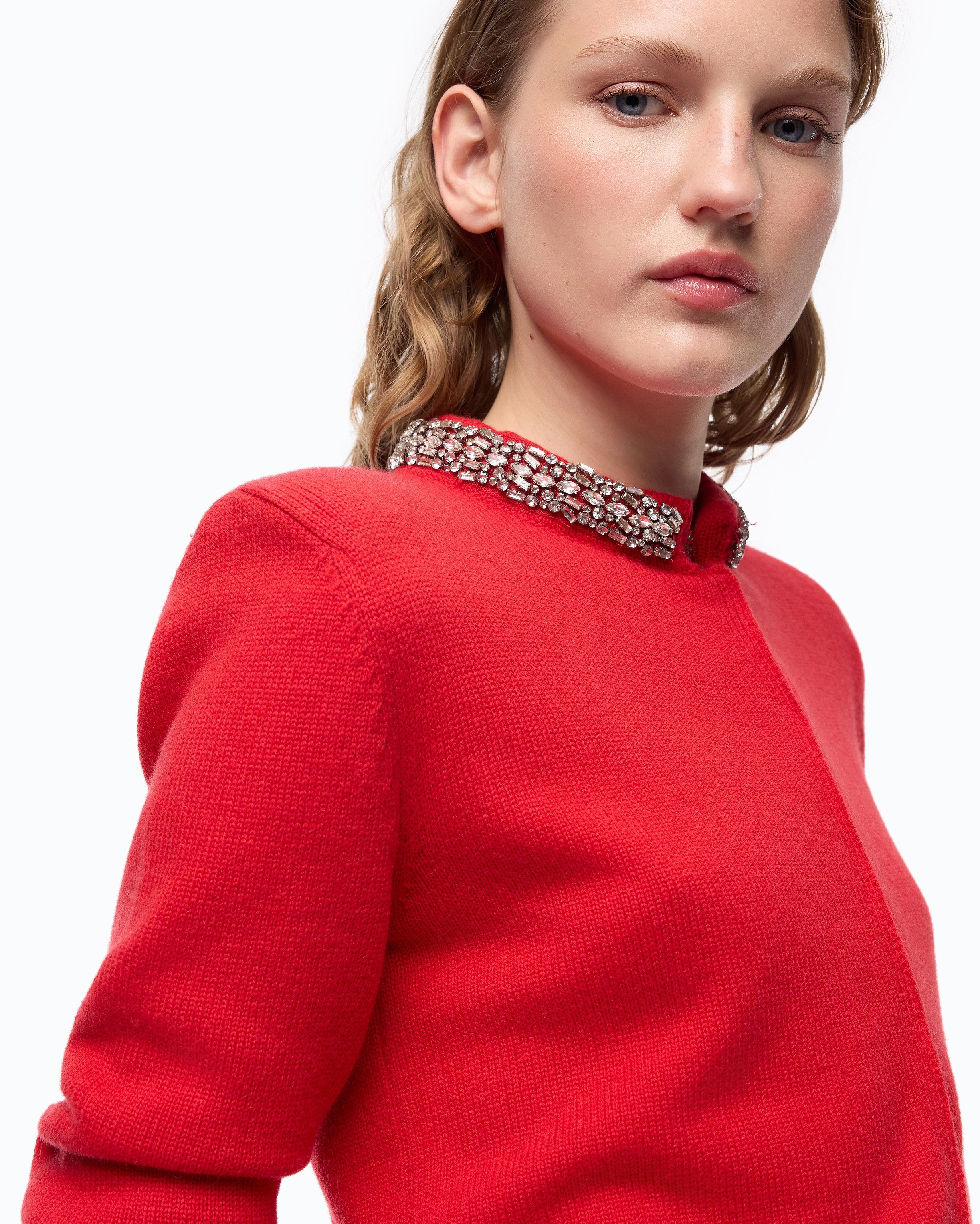 Дамска жилетка с мериносова вълна Women’s cardigan Pinko Colonia 107275A3GIR29 Red close up view