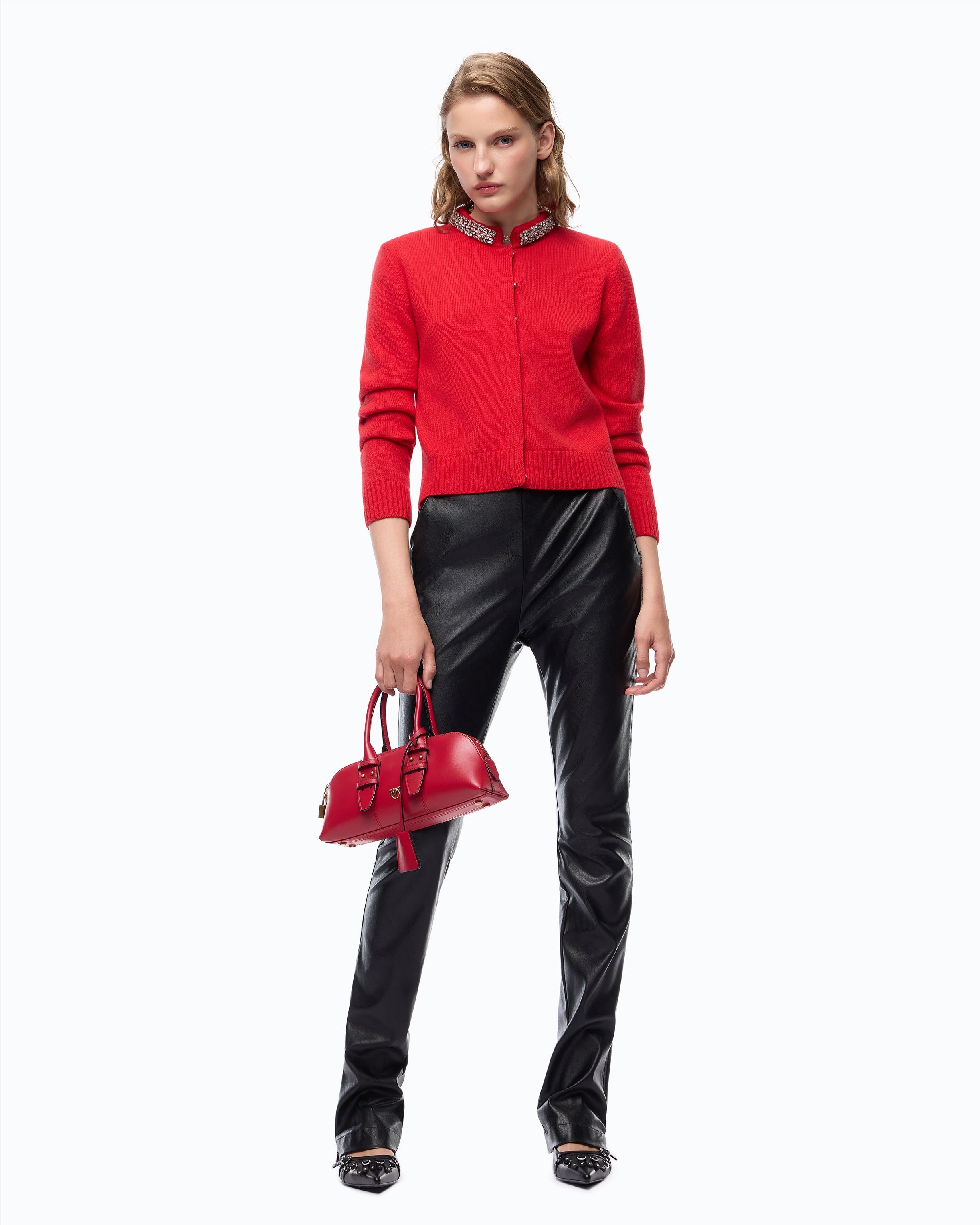 Дамска жилетка с мериносова вълна Women’s cardigan Pinko Colonia 107275A3GIR29 Red head to toe view