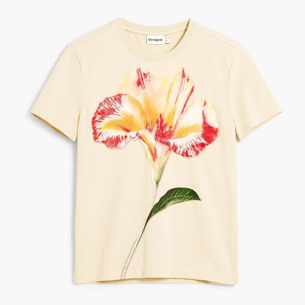 Дамска тениска Women’s hibiscus t-shirt Desigual 26SWTK031001 Beige
