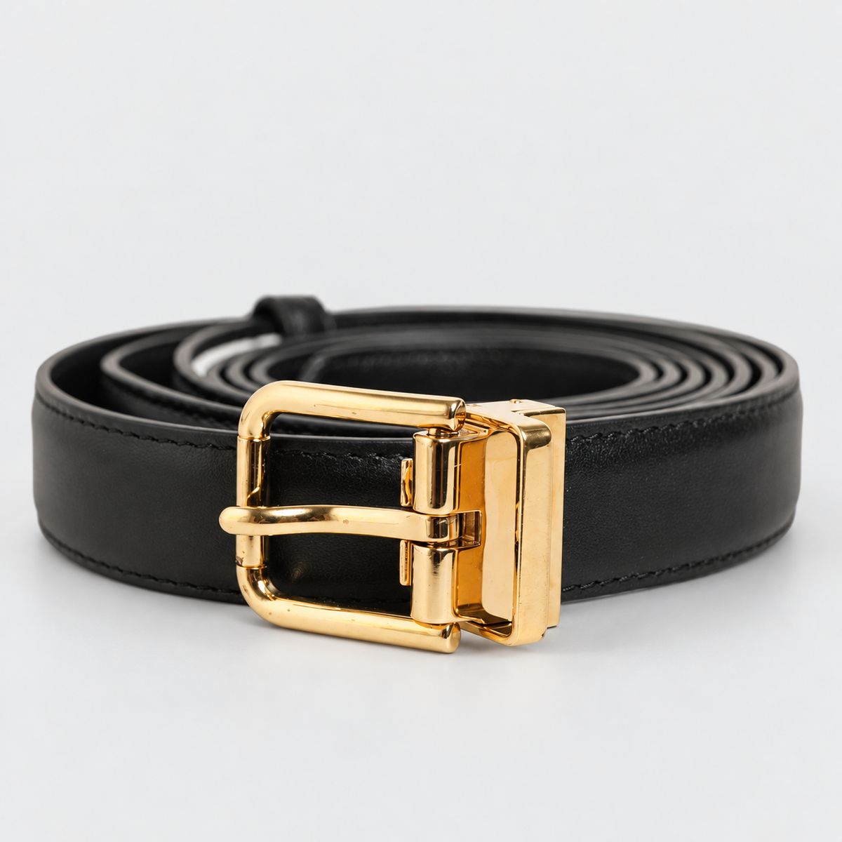 Dolce & Gabbana Black Leather Double Wrap Metal Buckle Belt - studio view 1