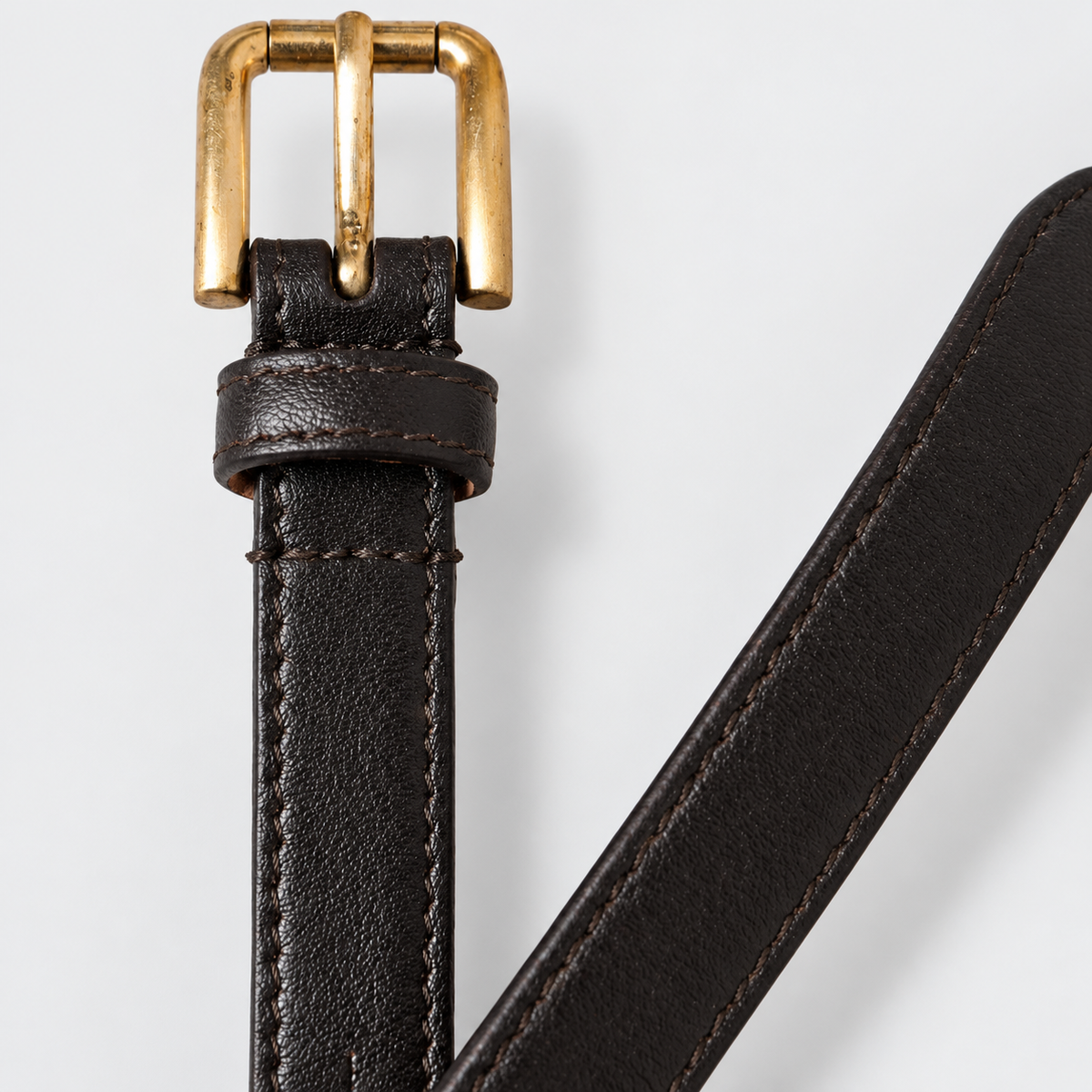 Dolce & Gabbana Black Leather Long Skinny Gold Metal Buckle Belt - studio view 6