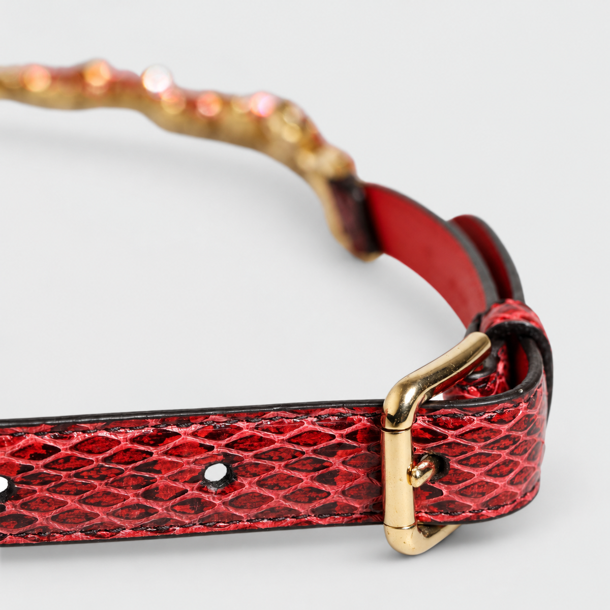 Dolce & Gabbana Red Leather Daisy Crystal Embellished Waist Belt - studio view 4
