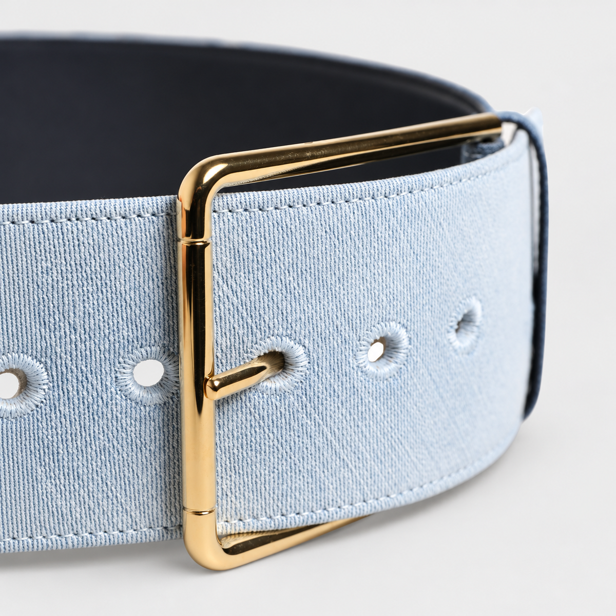 Dolce & Gabbana Blue Two Tone Denim Gold Metal Buckle Belt - studio view 3