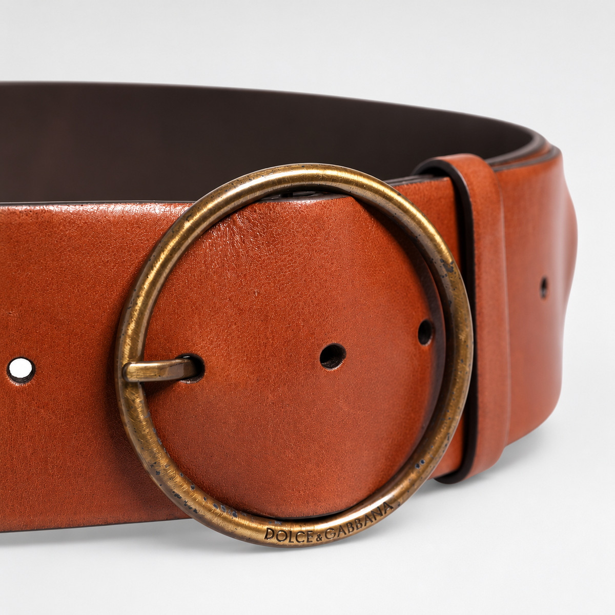 Dolce & Gabbana Men Brown Leather Wide Waist Metal Round Buckle Belt - BC4702 AO357 - studio view 4