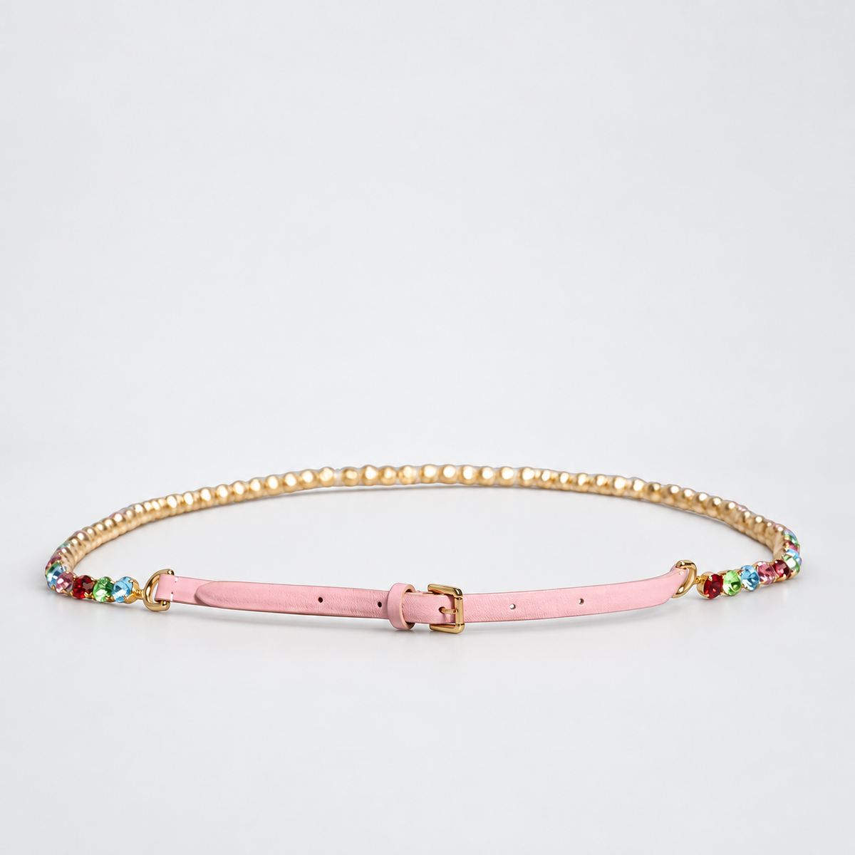 Dolce & Gabbana Pink Leather Crystal Chain Embellished Belt - BE0969 A1397 - studio view 3