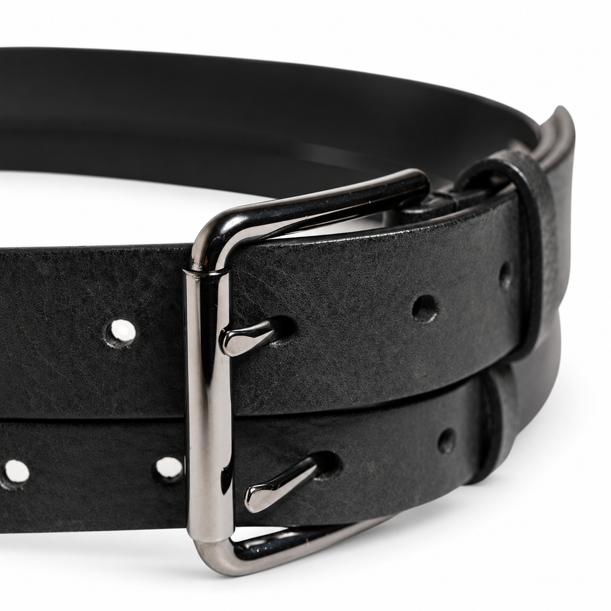 Dolce & Gabbana Black Double Strap Leather Silver Buckle Belt - BC4529 AV480 - view 4