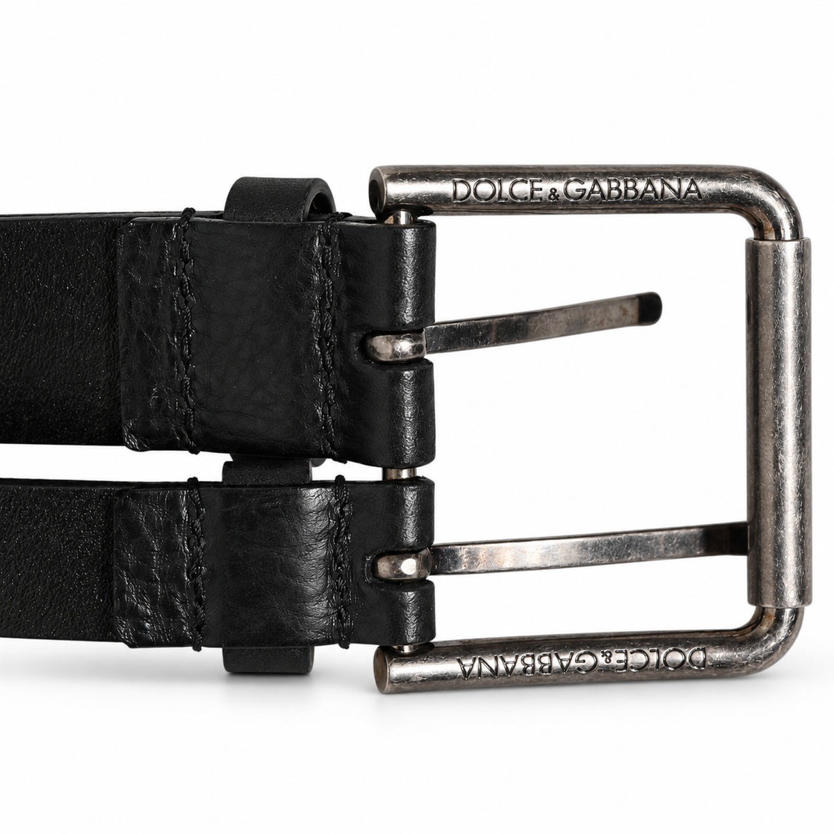 Dolce & Gabbana Black Double Strap Leather Silver Buckle Belt - BC4529 AV480 - view 3