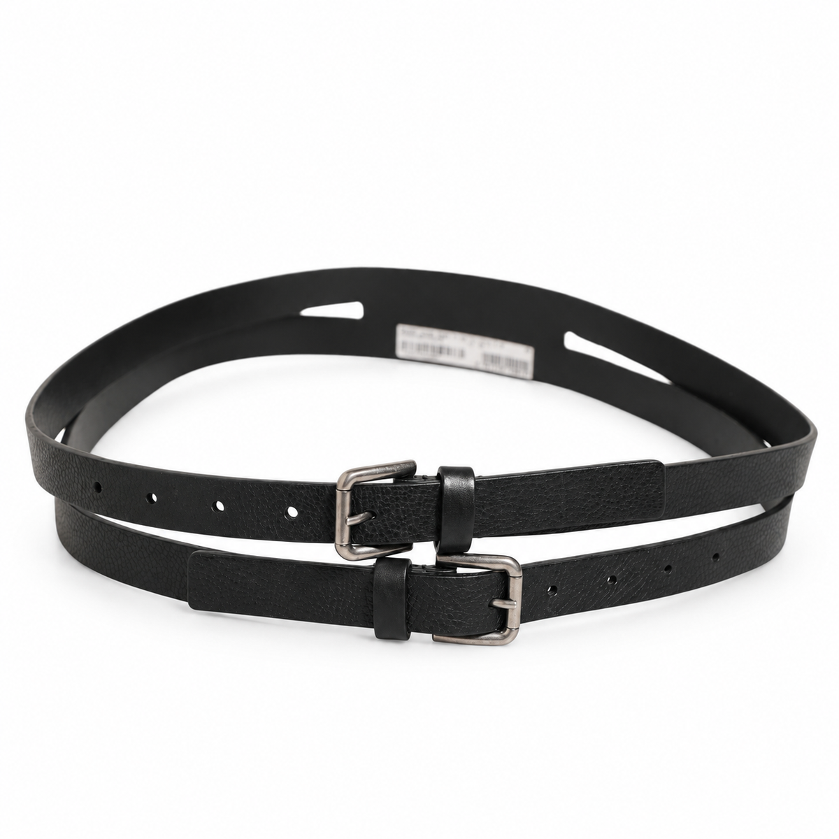Dolce & Gabbana Black Double Strap Leather Silver Buckle Belt - BC4530 AV480 - view 4