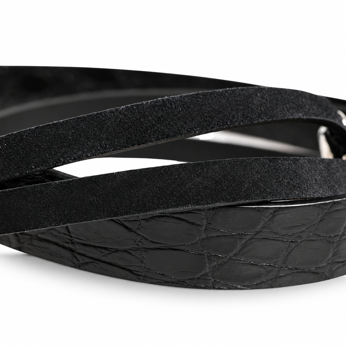 Dolce & Gabbana Black Exotic Leather Double Strap Silver Buckle Belt - BC4302 A2Z30 8B956 - view 5