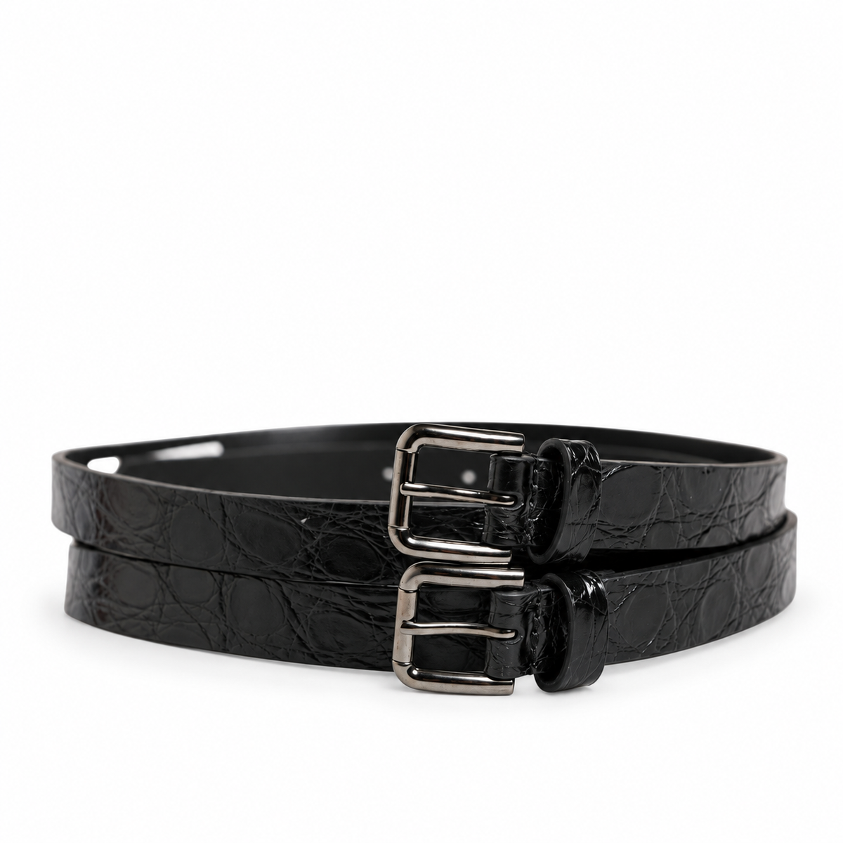 Dolce & Gabbana Black Double Strap Leather Silver Buckle Belt - BC4491 A2088 - view 1