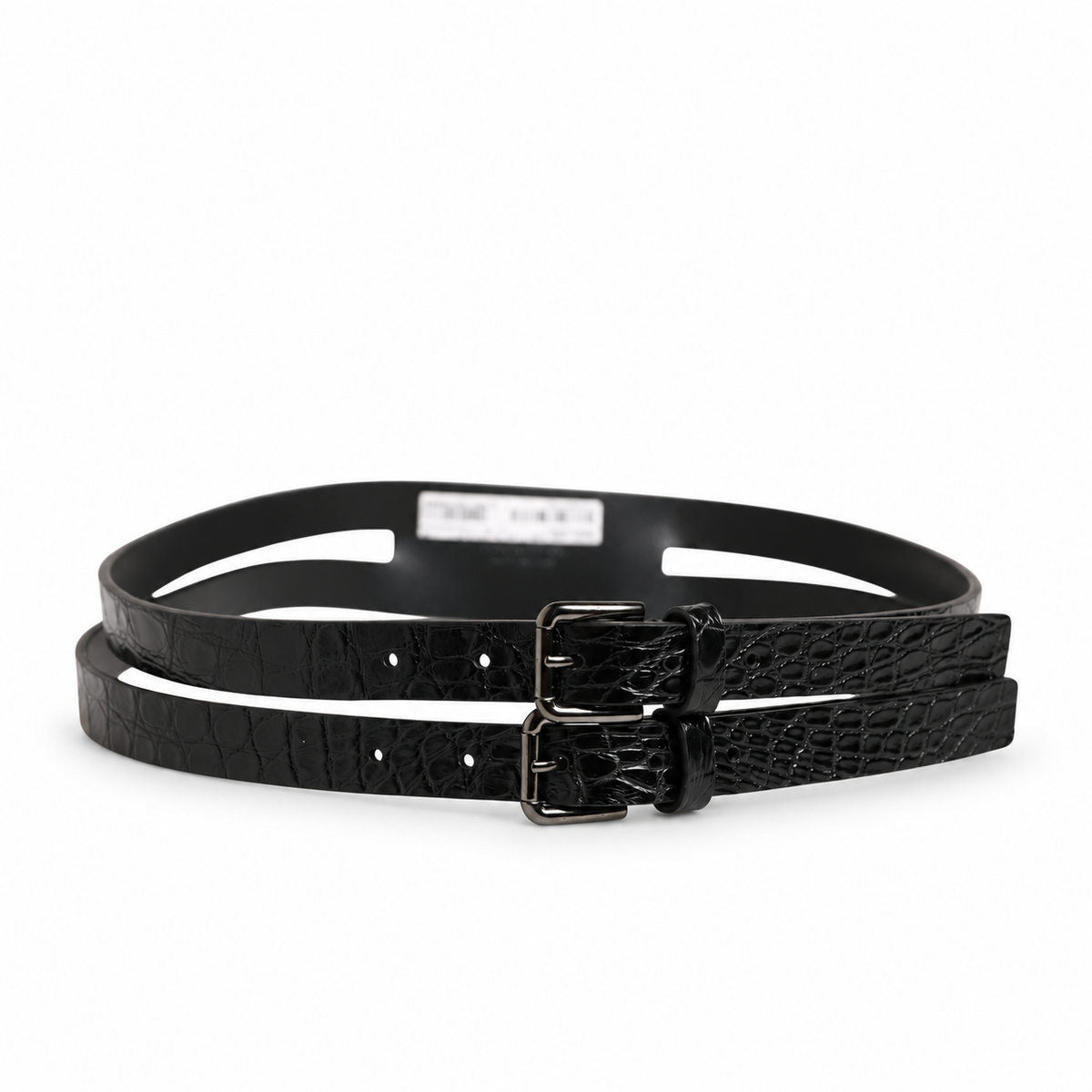 Dolce & Gabbana Black Double Strap Leather Silver Buckle Belt - BC4491 A2088 - view 3