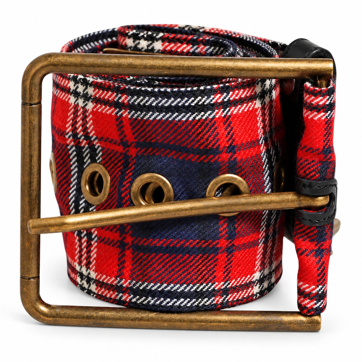 Dolce & Gabbana Red Plaid Fabric Logo Plate Brass Buckle Belt - BC4638 AO958 - view 1