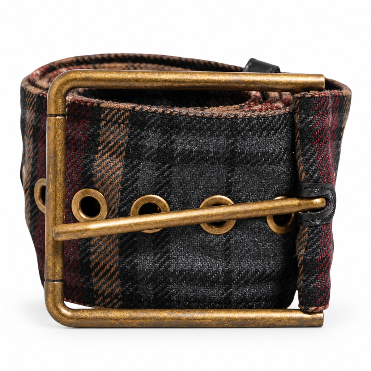 Dolce & Gabbana Plaid Fabric Logo Plate Brass Buckle Belt - BC4638 AO959 89874 - view 1