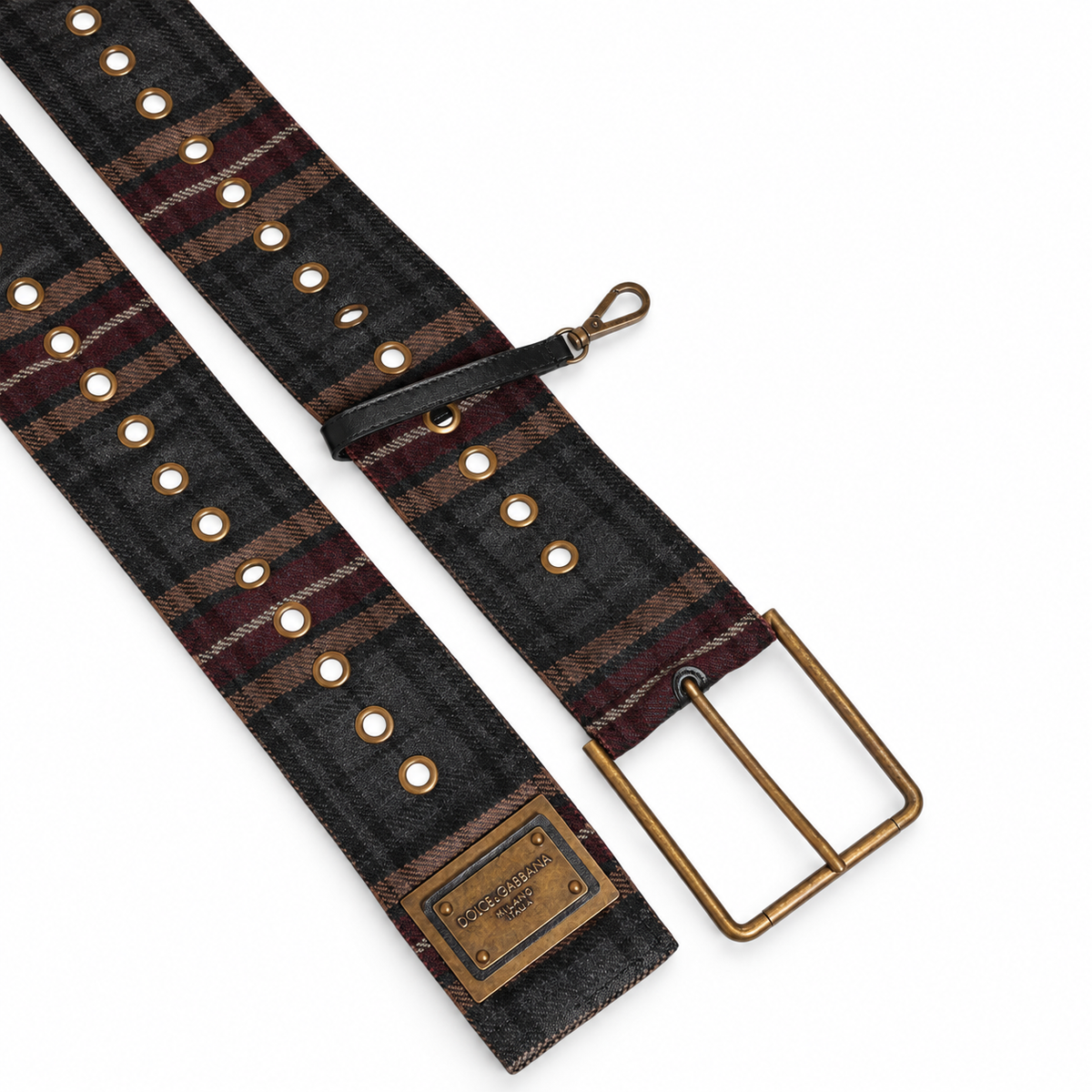 Dolce & Gabbana Plaid Fabric Logo Plate Brass Buckle Belt - BC4638 AO959 89874 - view 6
