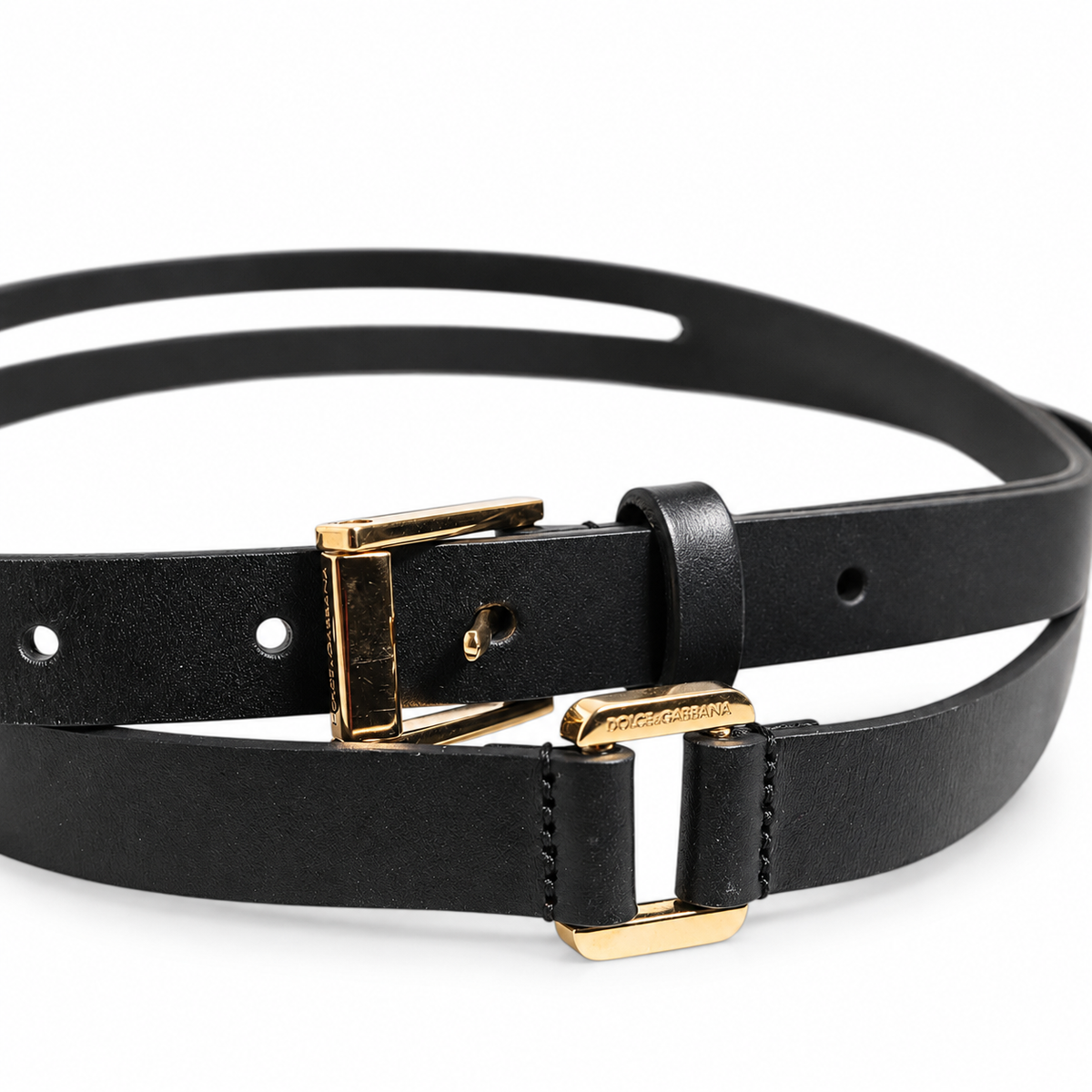 Dolce & Gabbana Black Double Strap Leather Gold Buckle Belt - BC4495 AX622 - view 4