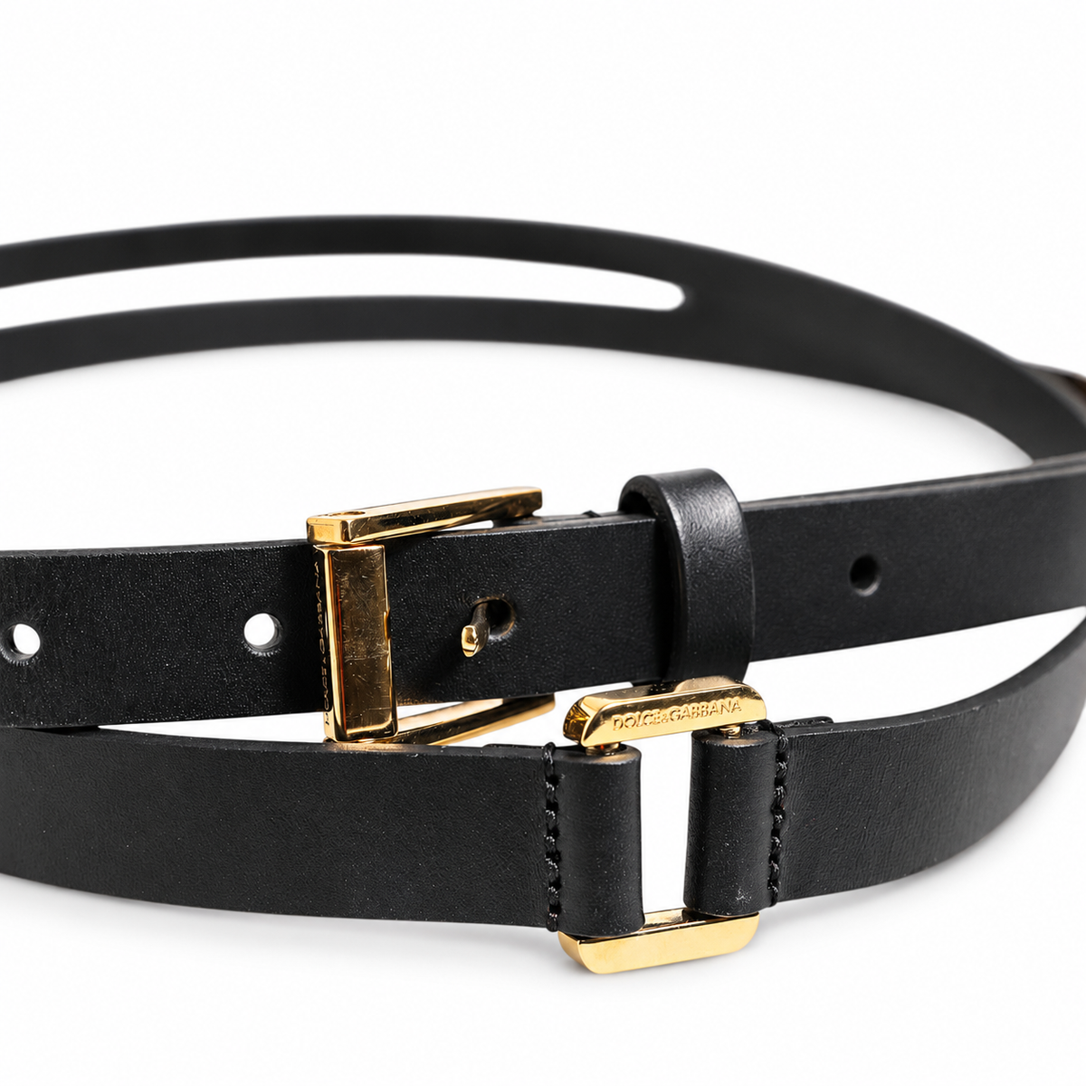 Dolce & Gabbana Black Double Strap Leather Gold Buckle Belt - BC4495 AX622 - view 4