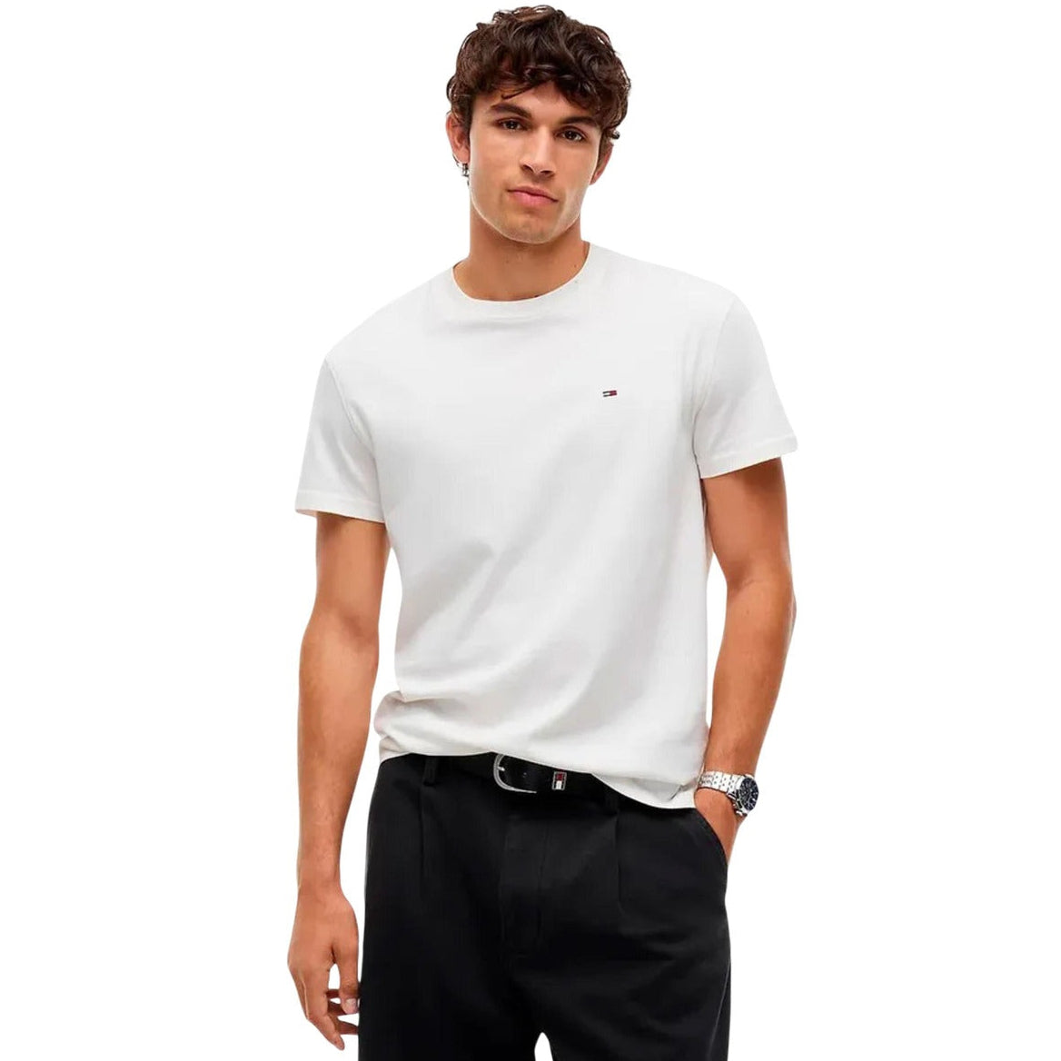 Мъжка бяла тениска Tommy Hilfiger Jeans Men T-shirt DM0DM22504 YBR Front View