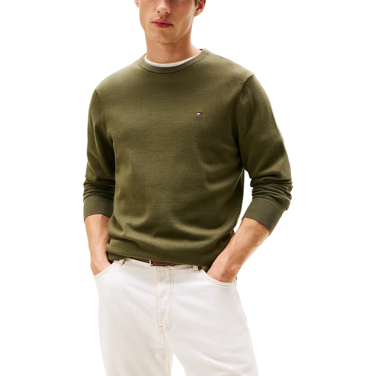 Мъжки зелен пуловер Tommy Hilfiger Men Sweater MW0MW39999 Front View