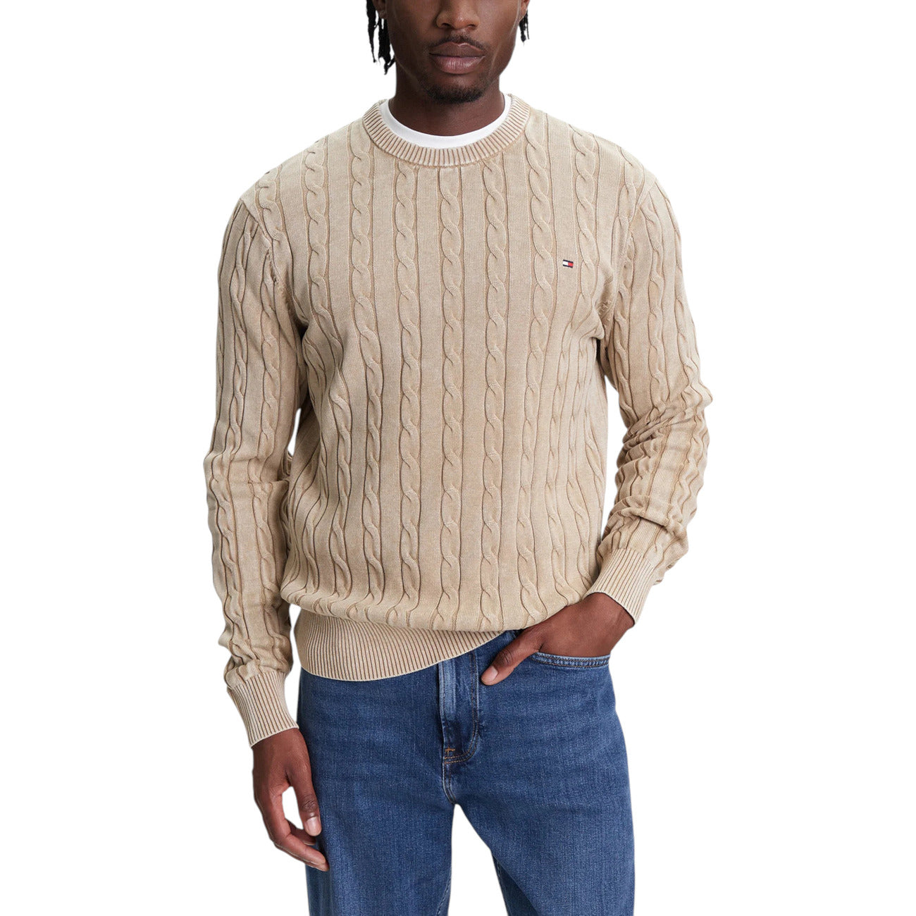 Мъжки бежове пуловер Tommy Hilfiger Men Sweater MW0MW39524 Front View