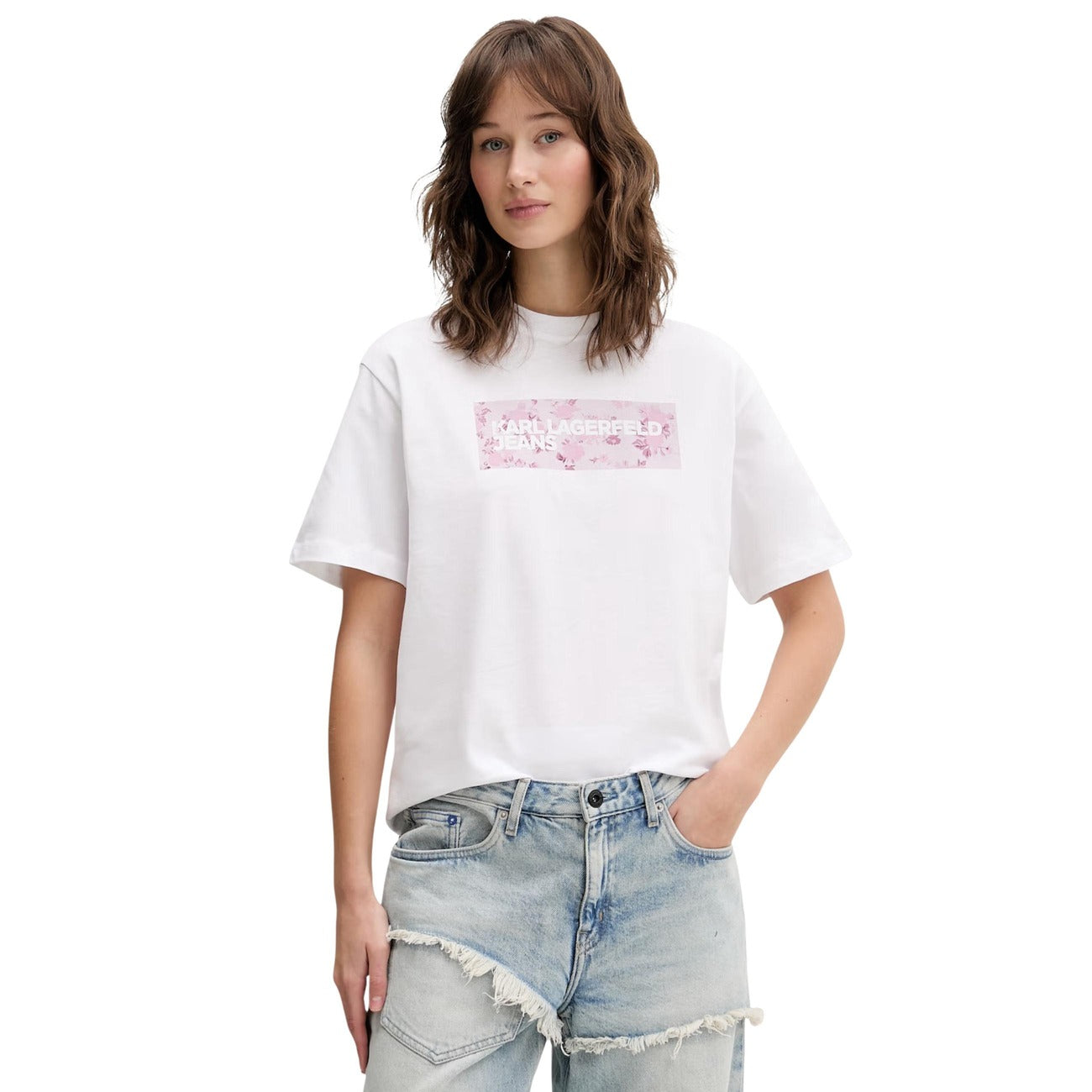 Дамска бяла тениска Karl Lagerfeld Jeans Women T-shirt B2W17071 100 Front View
