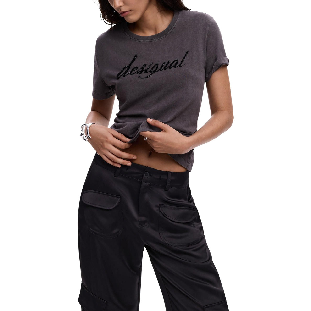 Дамска сива тениска Desigual Women T-shirt 26SWTK082058 Front View