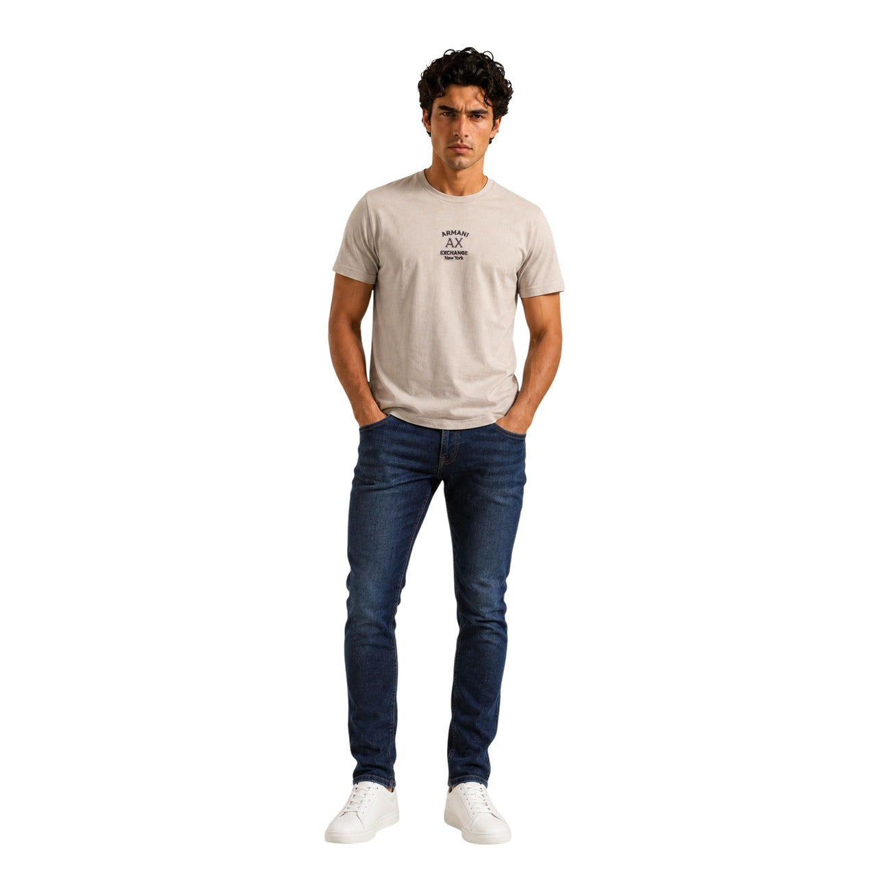 Мъжка бежова тениска Armani Exchange Men T-shirt XM003023 AF10358 Front View