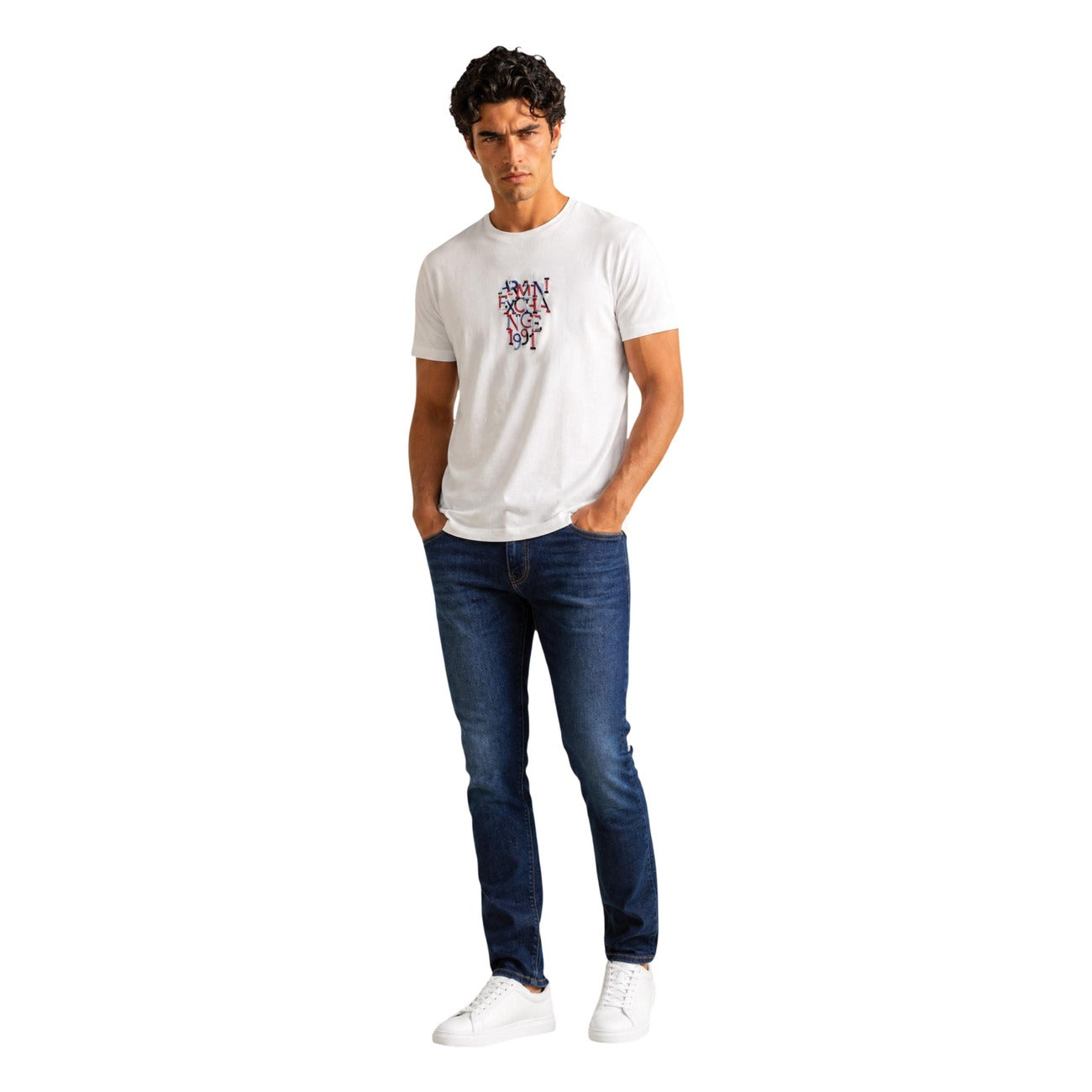 Мъжка бяла тениска Armani Exchange Men T-shirt XM003063 AF10358 U0009 Side View